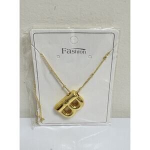 Gold Tone Bubble Letter B Pendant Necklace – 3D Initial Monogram Jewelry